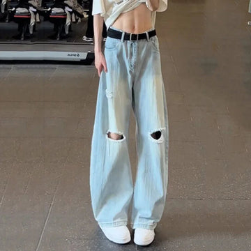 AIDASE  -  Summer New Men Ripped Jeans Bamboo Pattern Design American Style Straight Wide-Leg Denim Pants Fashion Men Clothes 21E6804 aidase-shop